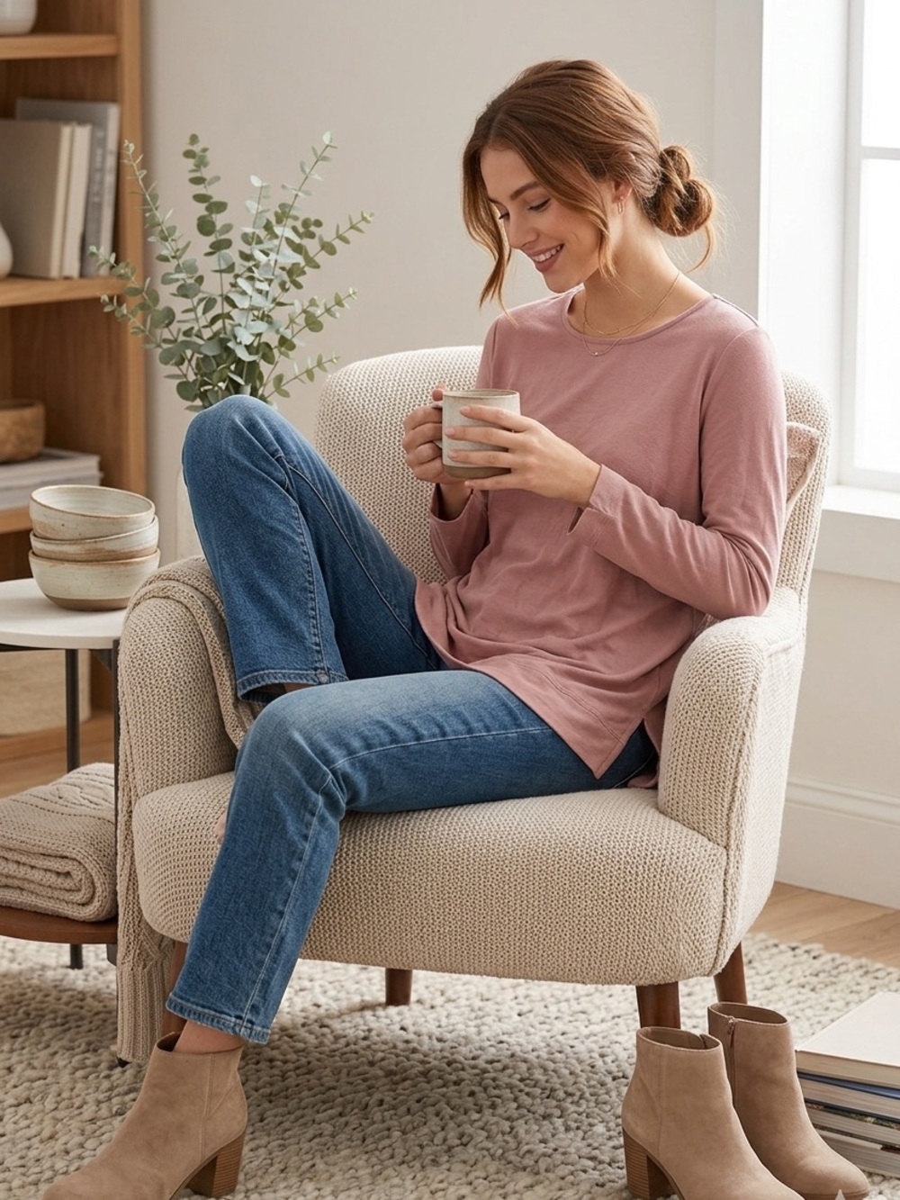 Pure Jill Dusty Rose Long Sleeve Crew Neck Tee
